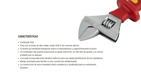 Imagen de LLAVE AJUSTABLE  CON AISLACION 1000V DE 8" VDE